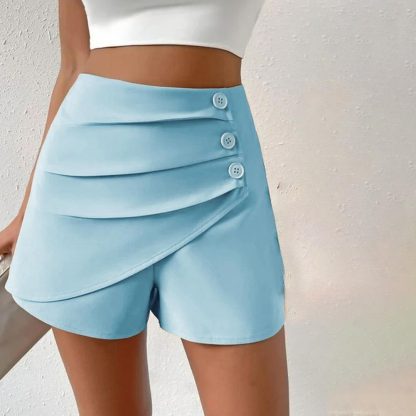 Stylish Pleated Button Skorts - Image 5