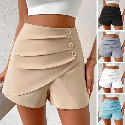 Stylish Pleated Button Skorts - Image 2