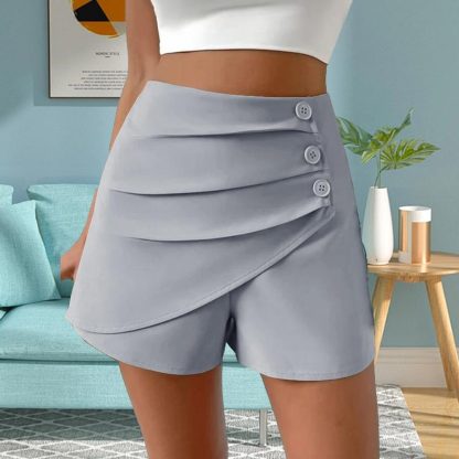 Stylish Pleated Button Skorts - Image 3
