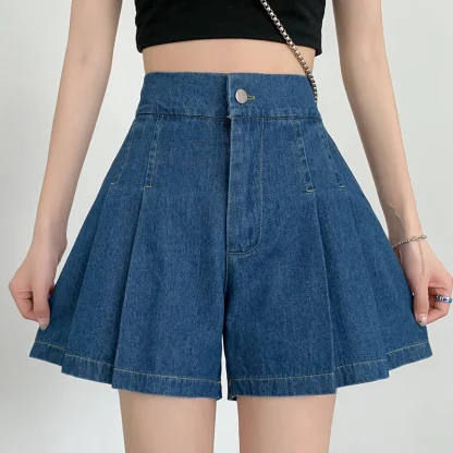 Large Size Pleated Mini Denim Skort - Image 3