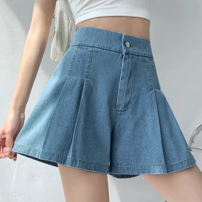 Large Size Pleated Mini Denim Skort