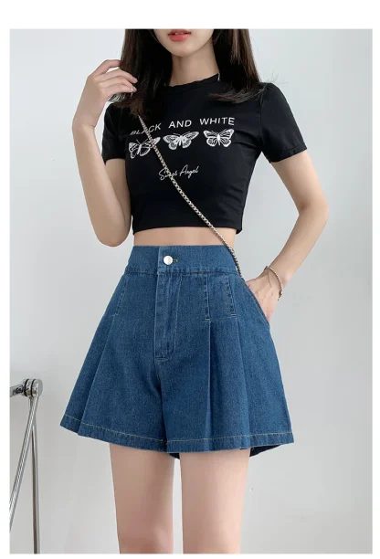 Large Size Pleated Mini Denim Skort - Image 6