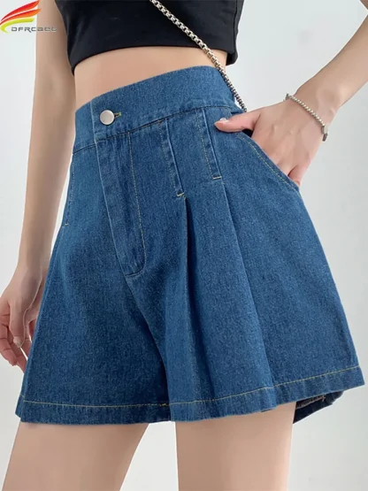 Large Size Pleated Mini Denim Skort - Image 2